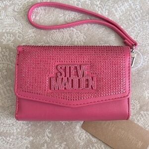 Brand New Steve Madden Pink Crystal Stone Bling Snap Close Wristlet Wallet